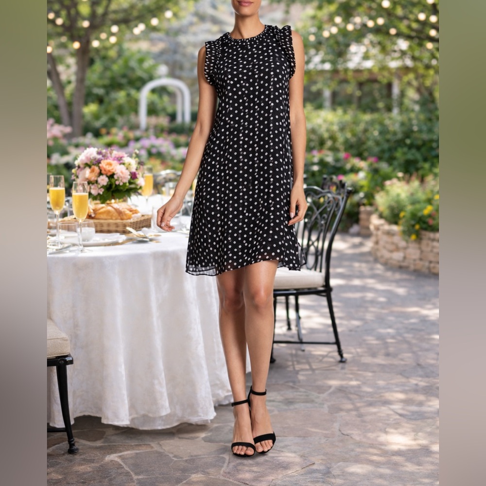 MAX STUDIO PLEATED TRIM DOT SHEETH DRESS ~ NWOT